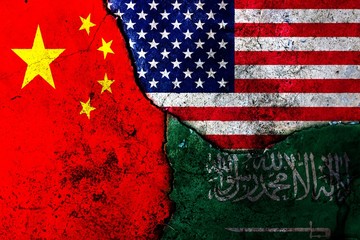 Cracks in the wall. Flags: USA, China, Saudi Arabia