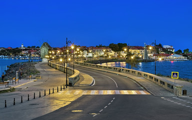 The entrance to the Old Town of Nessebar in twilight. Nessebar is an ancient town and one of the major seaside resorts on the Bulgarian Black Sea Coast.