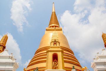 BANGKOK, THAILAND - MARCH 05, 2017 :  Golden Pagoda at Wat Bovorn (Bowon) Nivet Viharn in Bangkok, Thailand