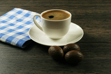 Hot coffee with dark chocolate