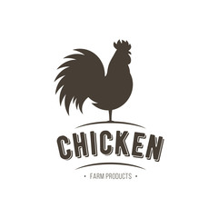 Rooster icon. Cock. Poultry. Farm fresh sign. Chicken Farm meat logo, badges, banners, emblem and design elements for food shop and restaurant. Vector illustration.