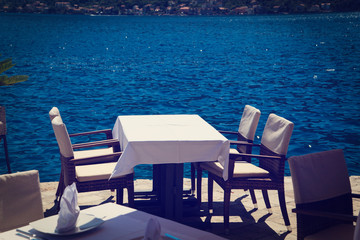 Scenic cafe table with sea view