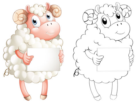 Animal outline for sheep holding paper