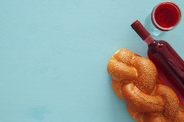 shabbat image. challah bread and shabbat wine