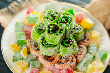 traditional eastern desserts on wooden background