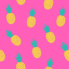 vector seamless pattern with pineapples on pink background, bright summer pattern