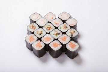 Japanese seafood sushi , roll on a white background