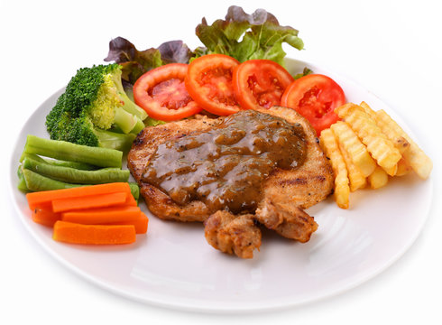 Pork Steak with Black Pepper on white background