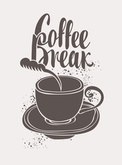 vector banner with a cup of coffee and inscription coffee break in retro style