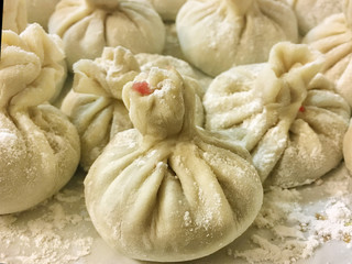 Ravioli and Russian dumplings from flour, meat and spices