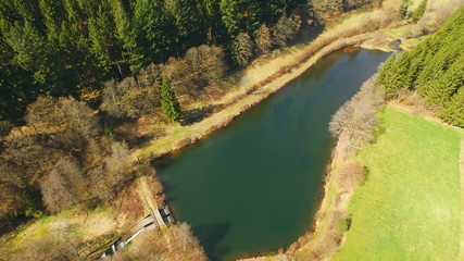 Aerial shot of the Eutersee. The Eutersee is a little lake in south Hessia, Germany.
