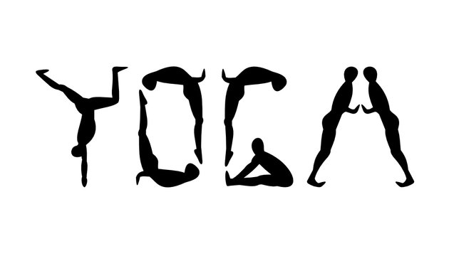 Silhouettes In Yoga Poses Spelling Out YOGA