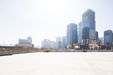 empty floor with modern cityscape and skyline