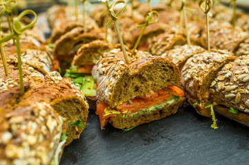 Sandwiches on a stone tray