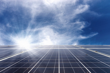 solar cell panel with strong sun and sky