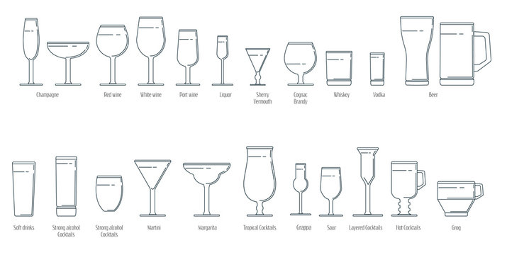 Set of wine glasses in a linear style