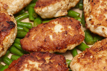 Meat rissoles or cutlets in frying pan, cooking process