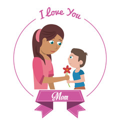 i love you mom card son giving flower vector illustration eps 10