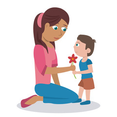 mom her son flower lovely vector illustration eps 10