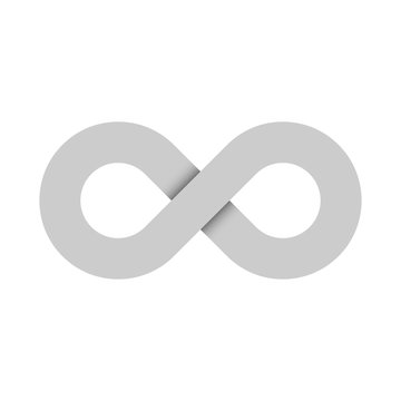 Infinity symbol icon. Representing the concept of infinite, limitless and endless things. Simple grey vector design element on white background.