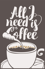 vector banner with a cup of coffee and inscription all I need is coffee in retro style