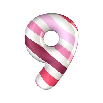 Sweet inflated number 9 isolated with clipping path, candy concept