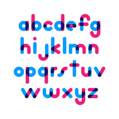 Overlapping colorful rounded flat font. Vector letters althabet