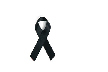 Mourning ribbons on the white screen