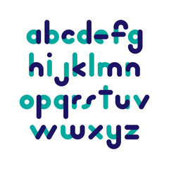 Two-color rounded flat font. Vector letters
