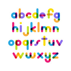 Overlapping colorful rounded flat font. Vector letters althabet