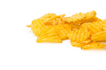 yellow potato chips isolated on white