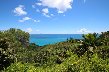 Fototapeta na wymiar Ocean View to Aride Island / Nature Trail Mt. Plaisir to Anse Lazio, Praslin Island, Seychelles, Indian Ocean, Africa
