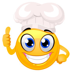 Vector Illustration of Smiley Emoticon as Chef Hat doing ok Hand sign