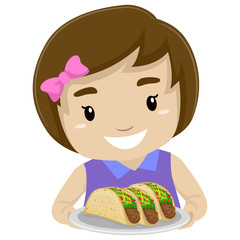 Vector Illustration of Little Kid Girl Holding a Taco