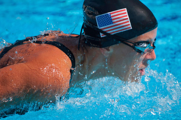 American butterfly stroke swimmer close-up