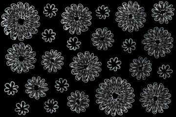 Painted silver abstract flowers on black background
