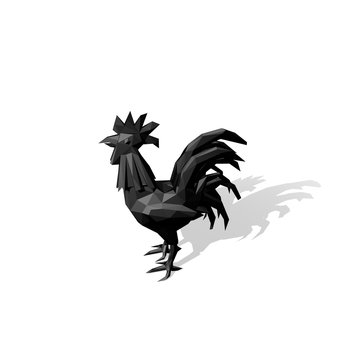 Polygonal cock.Isolated on white background.3D rendering illustration.