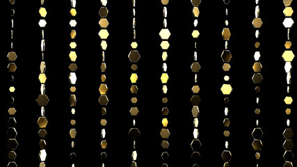 Abstract gold polygonal coins on black background