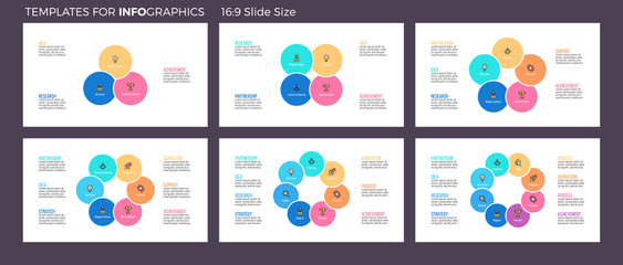 Fototapeta na wymiar Business infographics. Pie charts with 3 - 8 steps, sections.