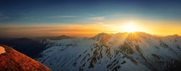 Panoramic view of sunset at western tatra mountain