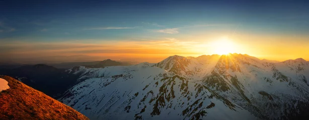Foto auf Acrylglas Tatra Panoramic view of sunset at western tatra mountain
