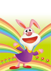 ウサギと虹と花のイラスト