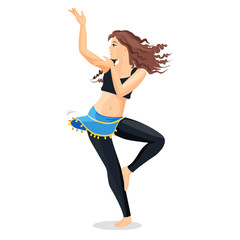 Belly dancer girl isolated on white. Professional caucasian woman dance