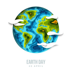 Earth planet with clouds, 3d paper cut design