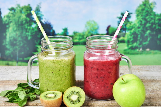 Healthy green and red smoothie