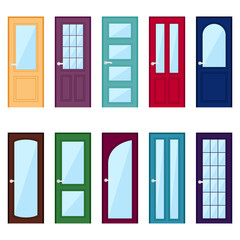 Set of color door icons, vector illustration