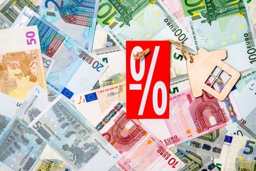 The symbol of the house lies on the background of the Euro 