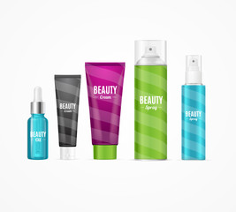 Realistic Beauty Template Bottles Set. Vector