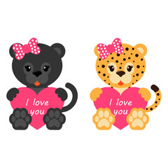cartoon panther and leopard with heart