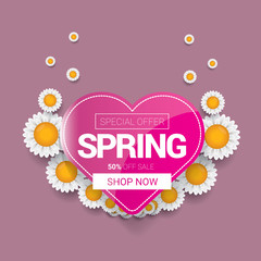 Obraz na płótnie Canvas Spring sale label with beautiful flowers